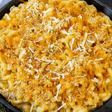 cooked smoked Mac and cheese on skillet