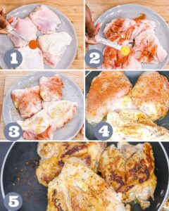 step 1-5 to make oven baked chicken and rice