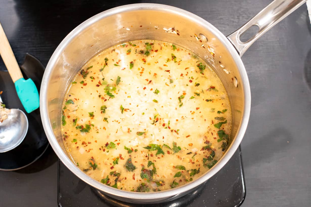 rice filled with water