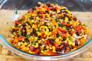 ingredients in a large bowl to make salsa bean dip