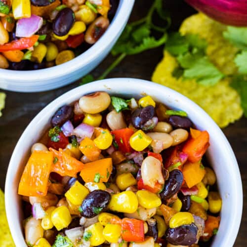 The BEST Cowboy Caviar Ever in white bowls