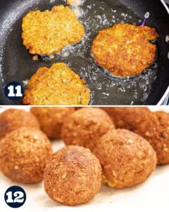 frying falafels in pan