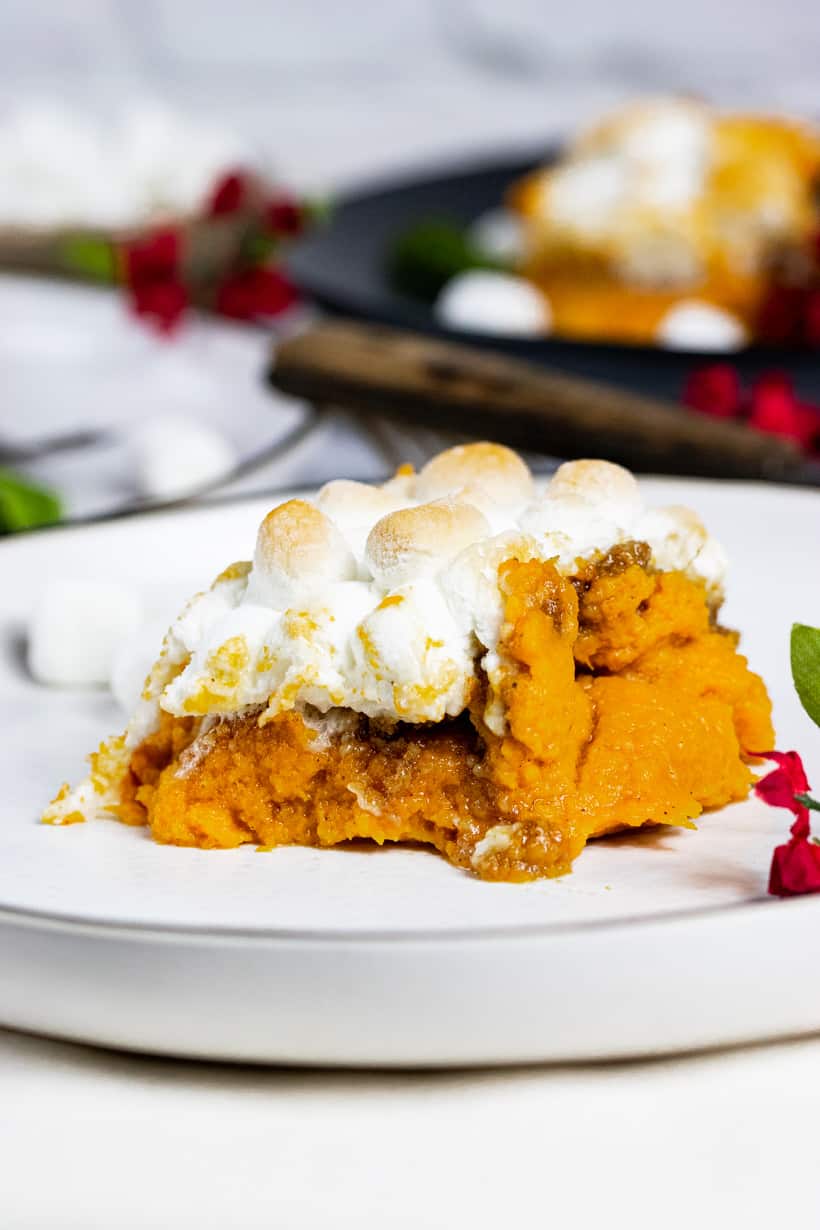 sweet potato casserole in white plate