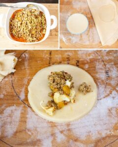 empanada filling on wooden spoon