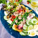 salad Nicoise in blue plate