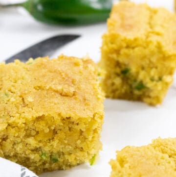 3 jalapeño cornbread on white plate