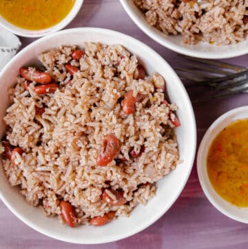 two bowls of Haitian rice and beans instant pot