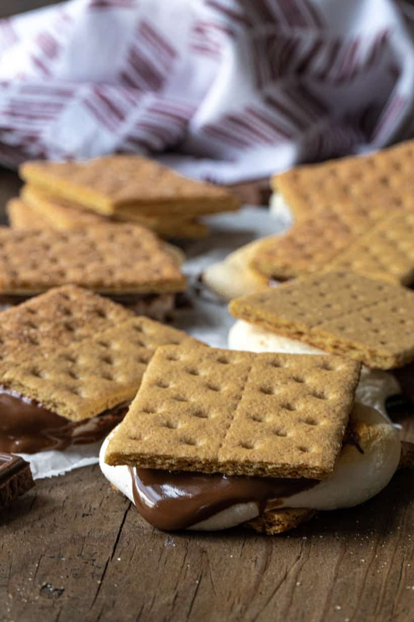 air fryer s'mores on wooden board