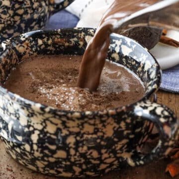 pouring Haitian Hot Chocolate in mug