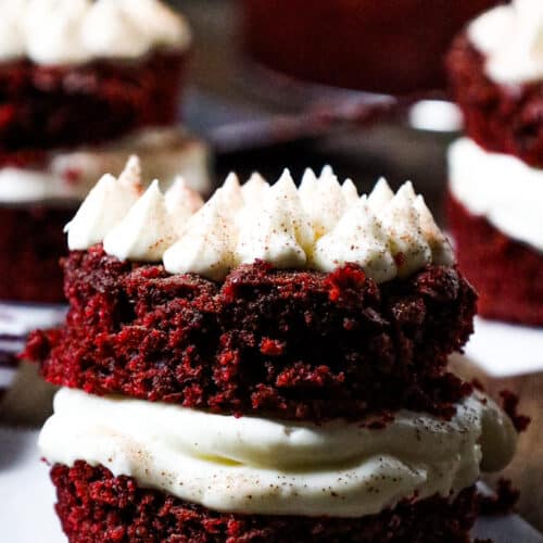 Mini Red velvet cake on white parchment paper
