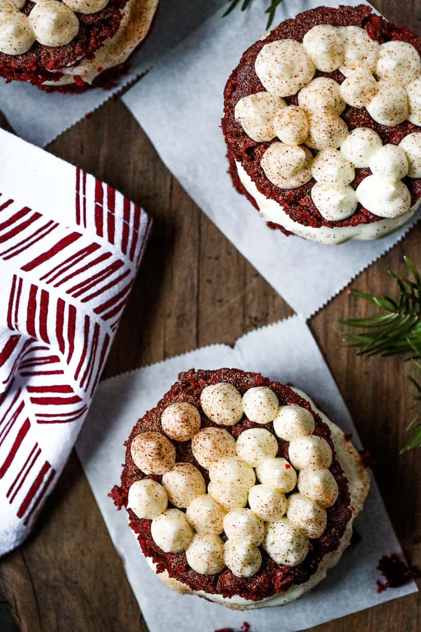 mini cakes on wooden board
