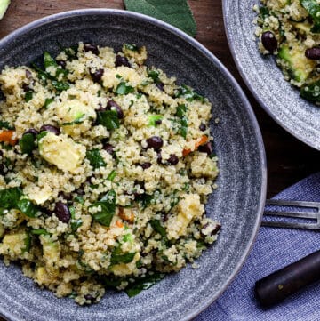 Quinoa Salad in gray bowl