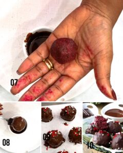 Steps to make red velvet truffles.