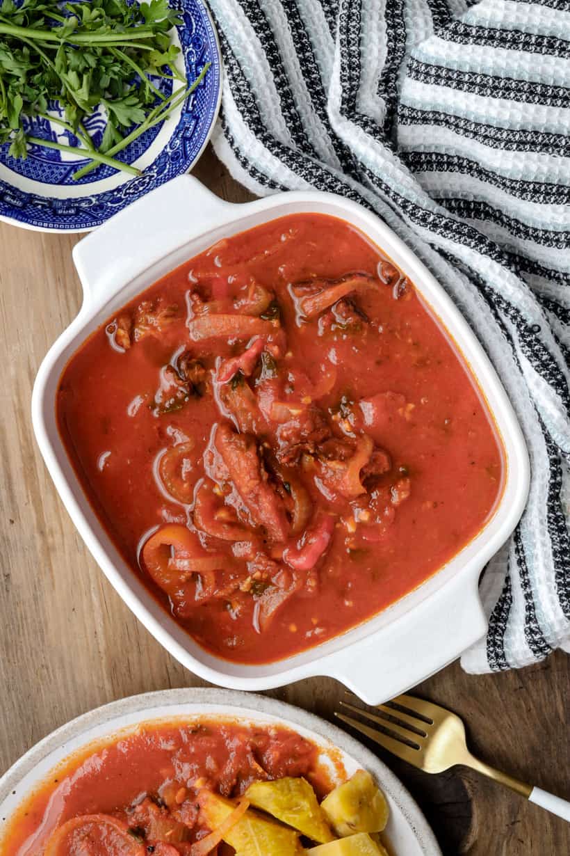 haitian smoked herring sauce in white bowl