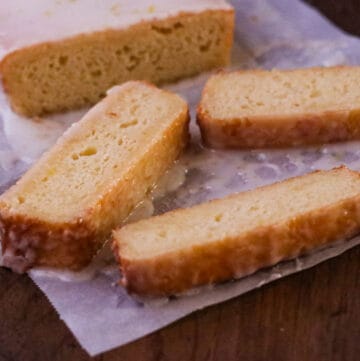 slices of lemon loaf cake with lemon