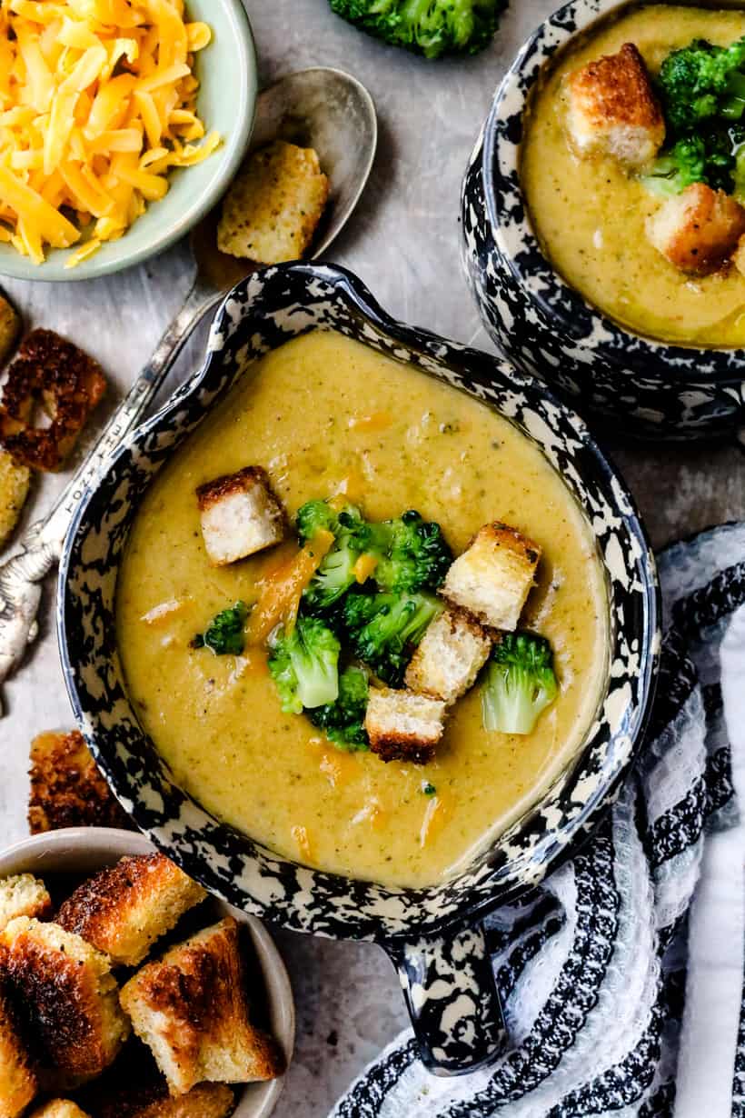 Broccoli cheese soup in bowl