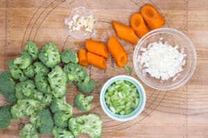 chopped ingredients on cutting board