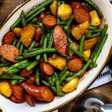 green beans and potatoes casserole with sausage