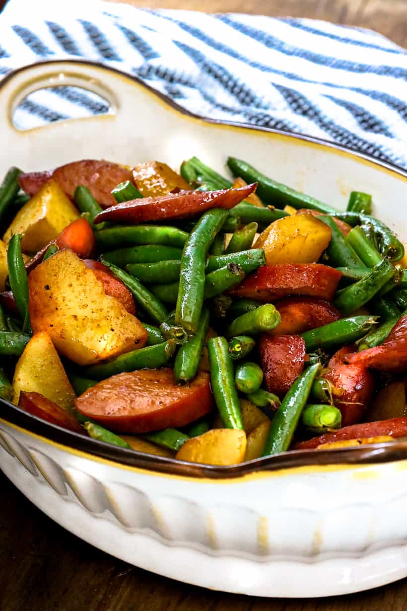 green beans and potatoes casserole with sausage