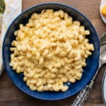 stove top Mac and cheese on wooden board
