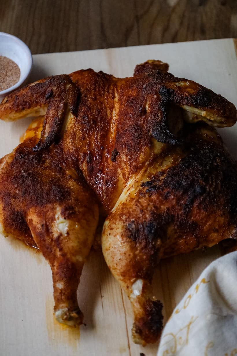 chicken on wooden board