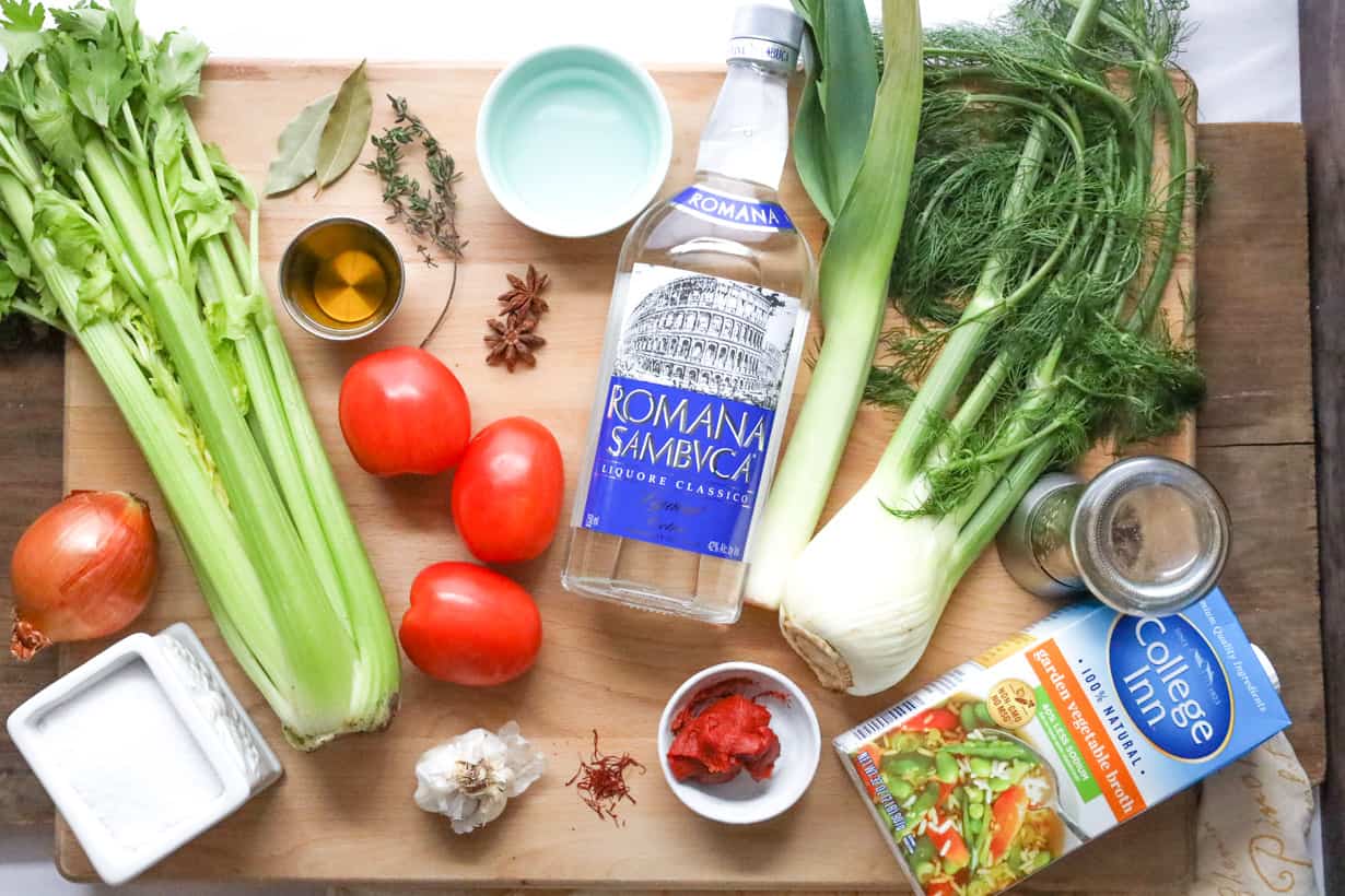 Ingredients on wooden board