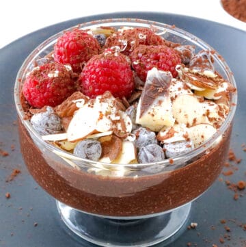 chia seed pudding with chocolate and fruits