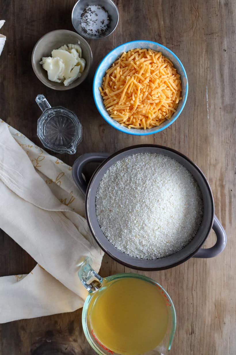 Ingredients to make cheddar grits