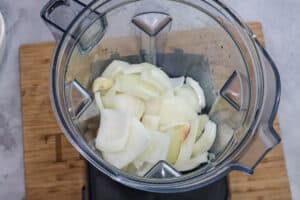 onions and garlic in blender