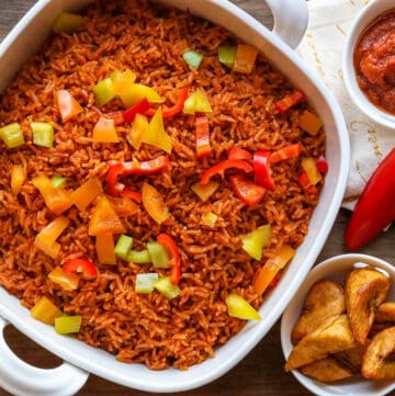 Ghanaian Jollof Rice In white bowl