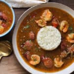 keto gumbo with keto rice in large bowl