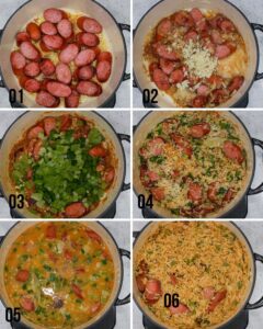 sausage dirty rice steps 1-6