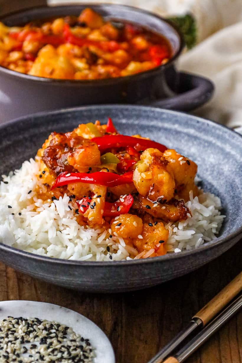 Sweet and Sour Cauliflower over white rice