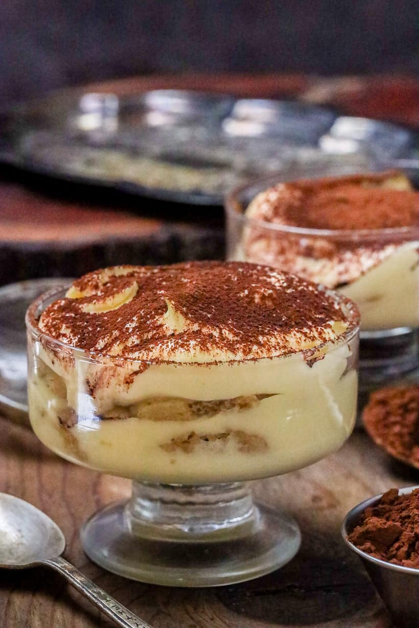 Classic Italian Tiramisu Cup on Wooden board