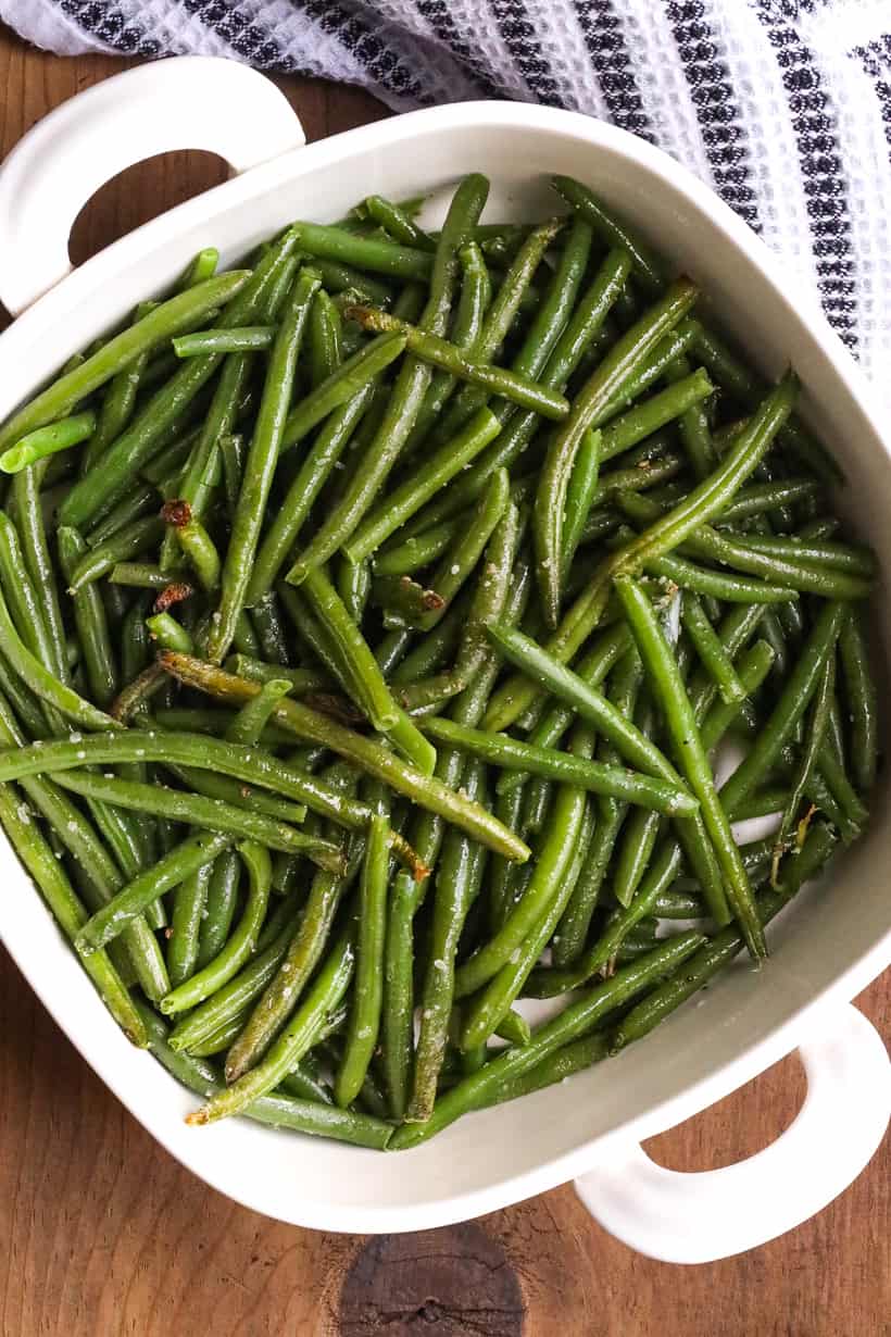 Air Fry Frozen Green Beans in white bowl