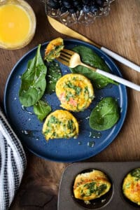 breakfast egg muffins on blue plate