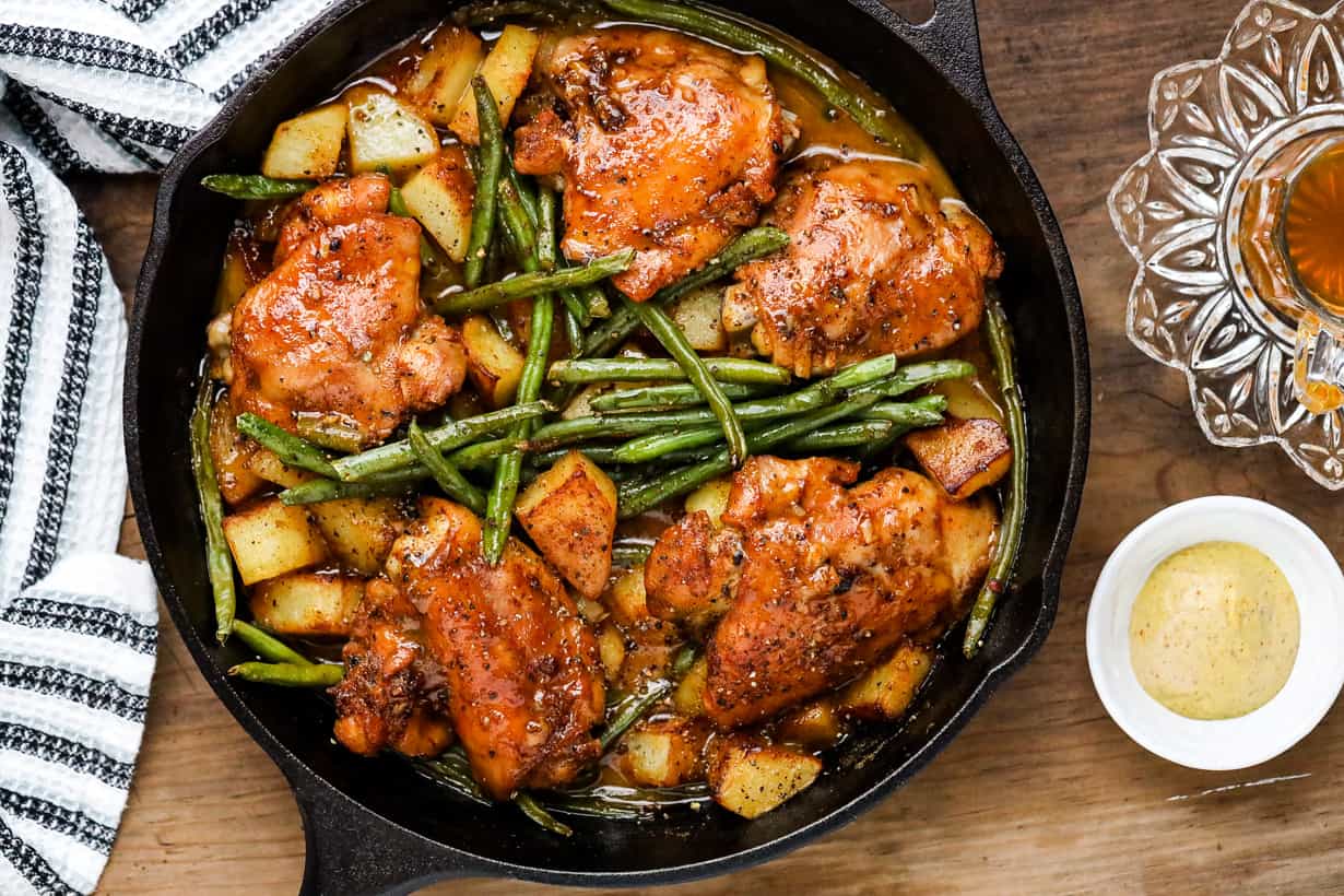 Honey Mustard chicken with potatoes and green beans