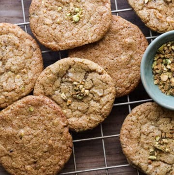Pistachio Cookies on cooling rack
