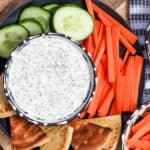 tzatziki dip in bowl on black plate