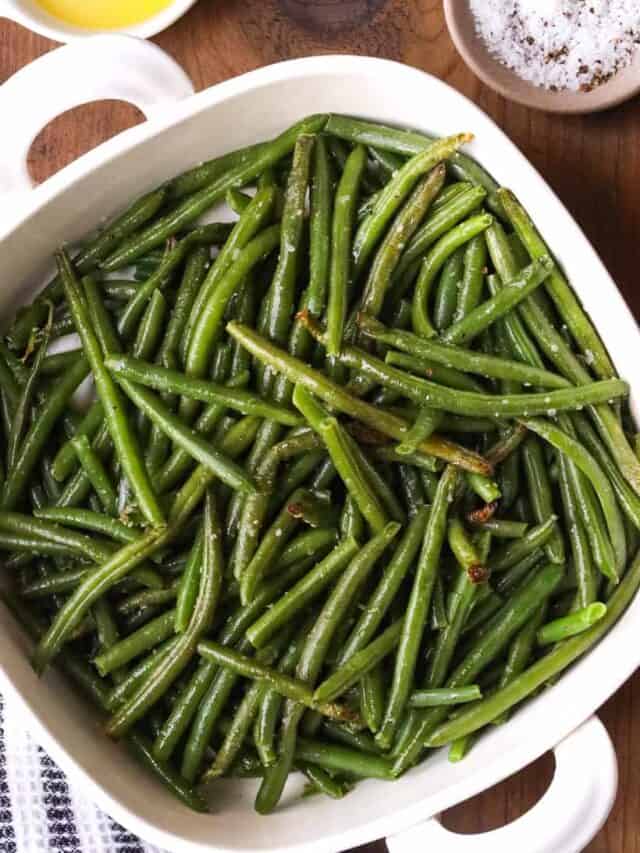 Air Fry Frozen Green Beans with salt and pepper and oil