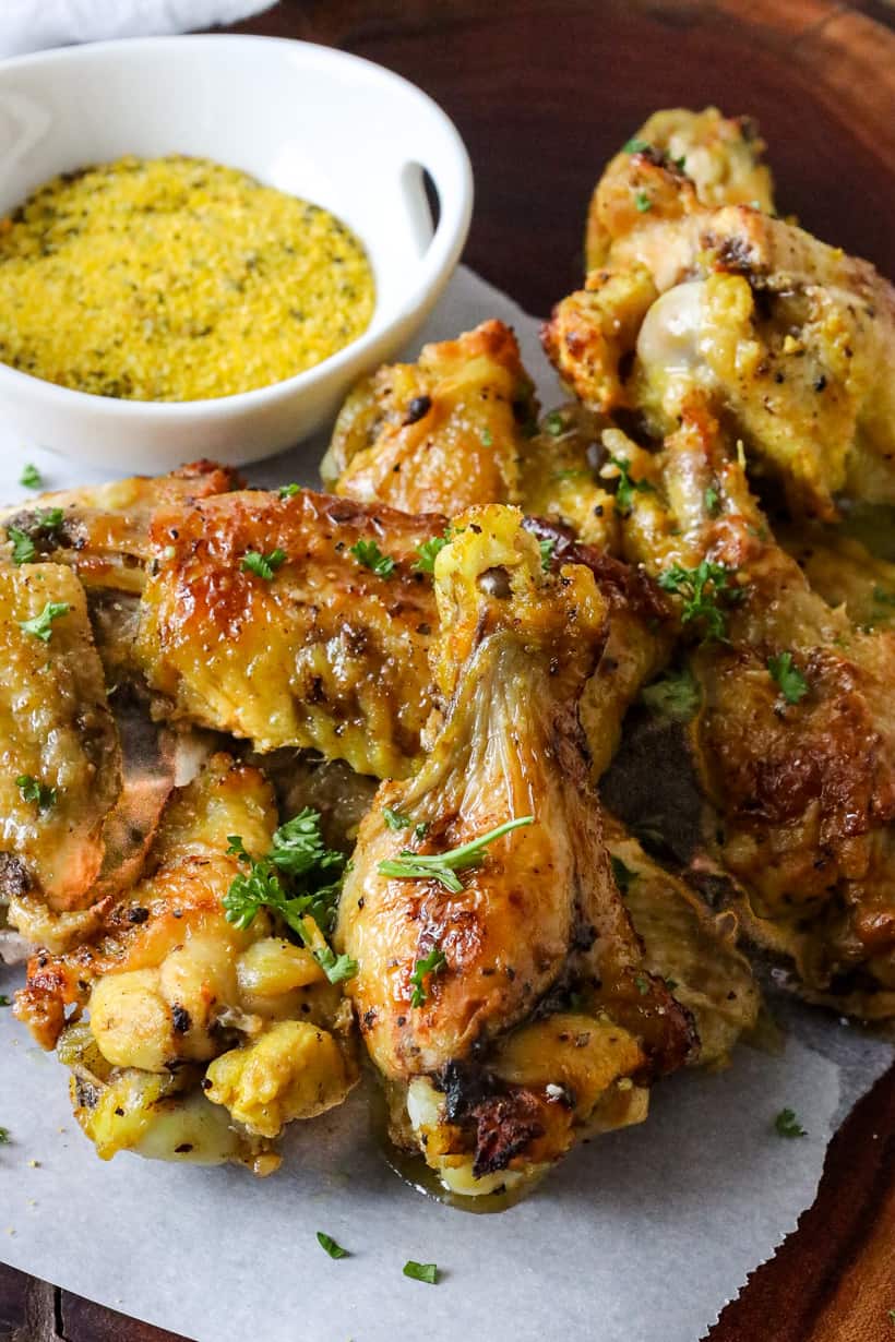 Lemon pepper wings on parchment paper