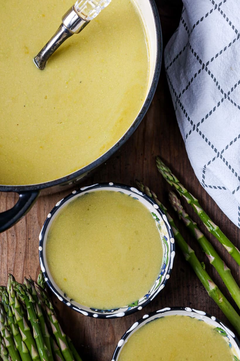 asparagus soup in saucepan