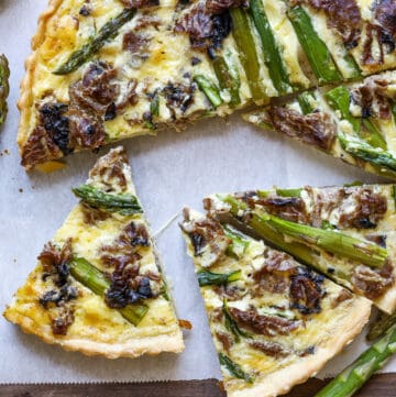 asparagus and tart on parchment paper