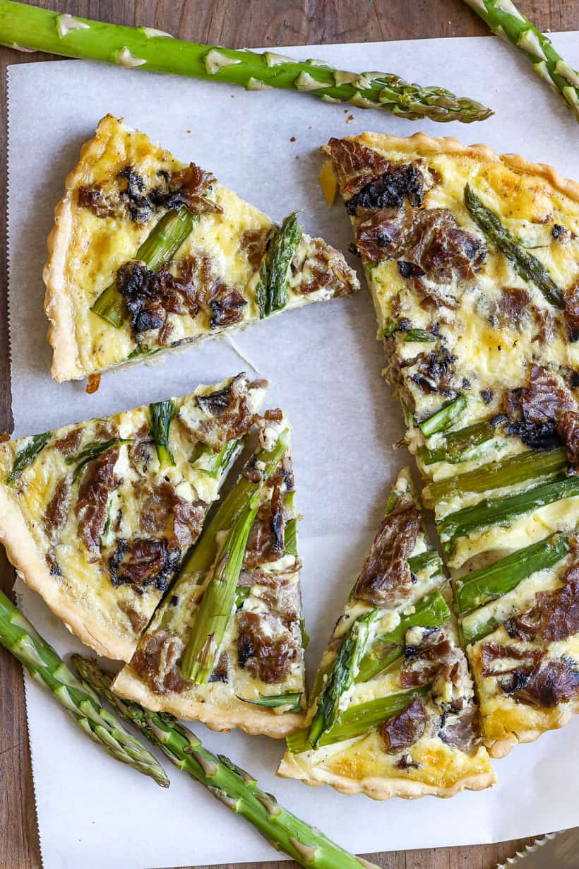 Asparagus Tart slices on parchment paper