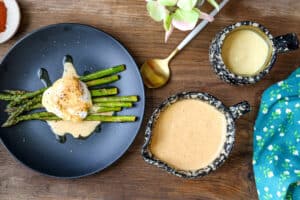 hollandaise sauce over eggs