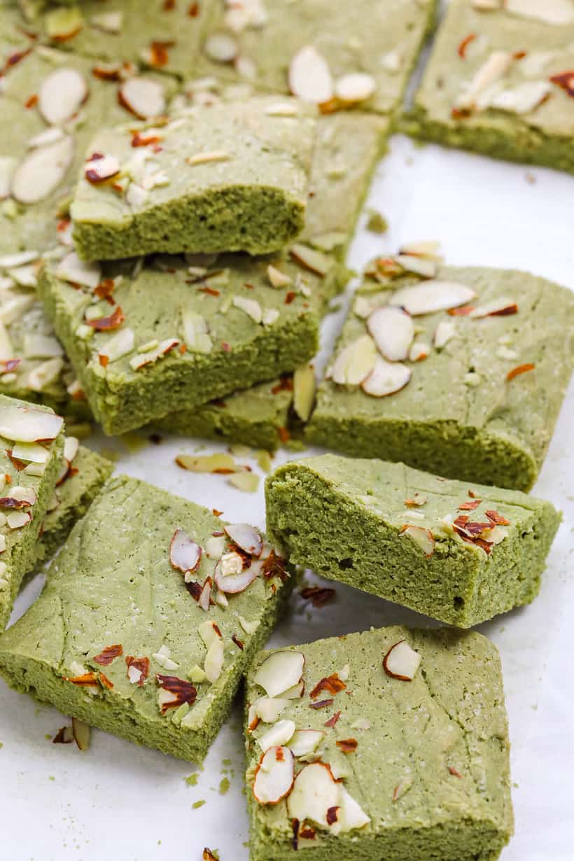 Delicious green tea brownies with almond