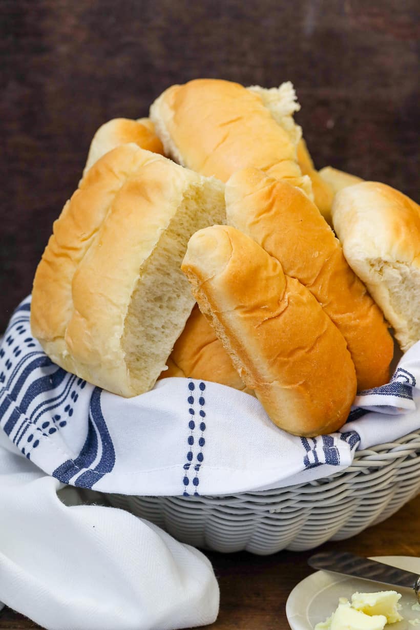 Stacked Haitian Bread with vegan butter in basket