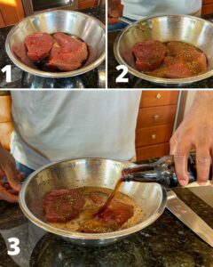 beer marinated steak step 1-3