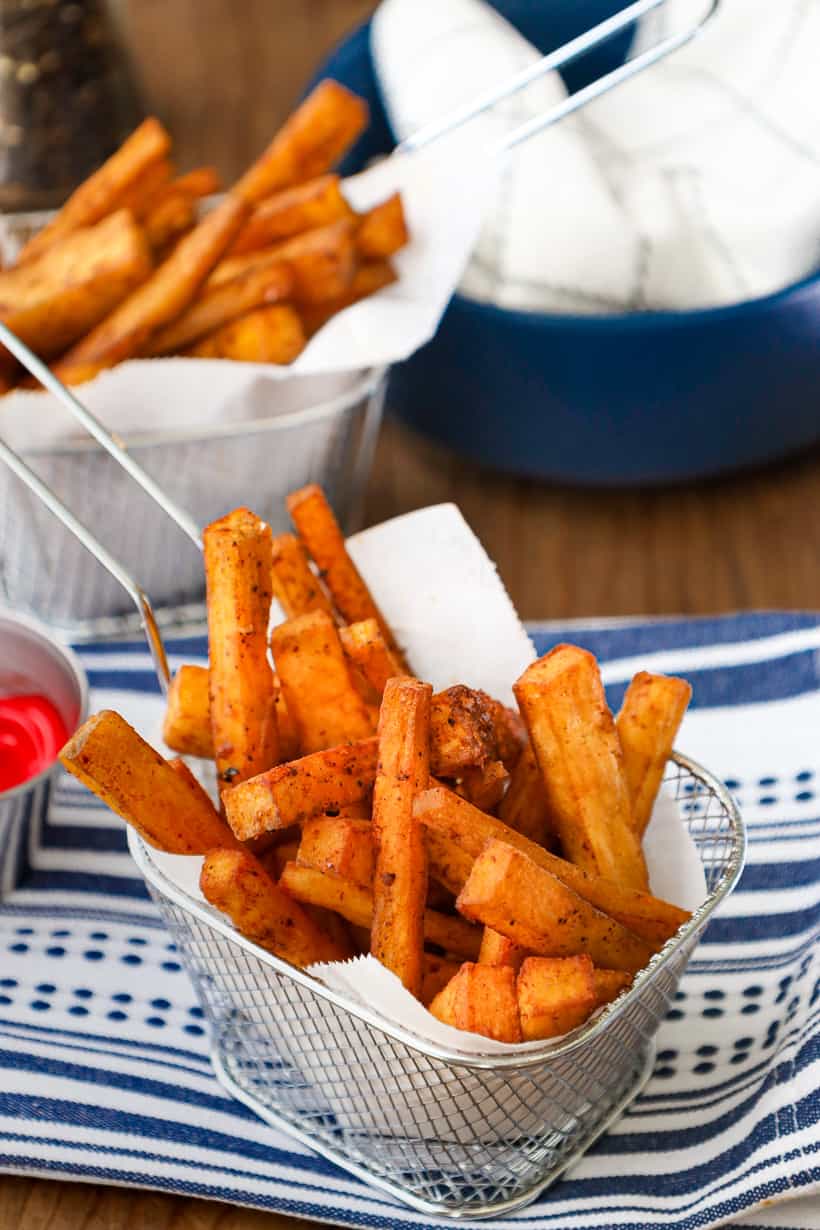 yam fries in two baskets