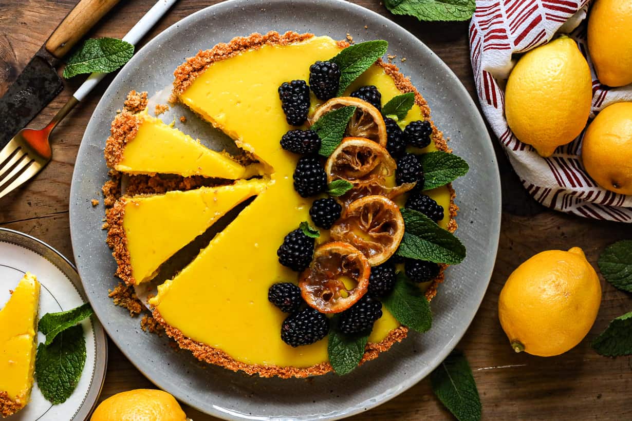 lemon and tart topped with fruits